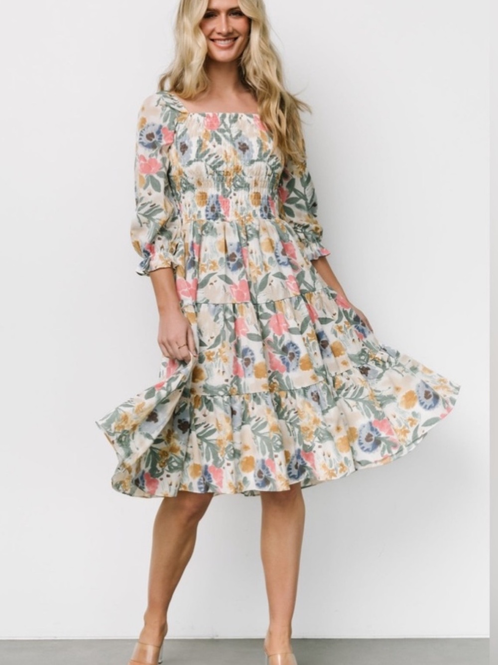 Baltic Born Marta Smocked Midi Dress Floral XL
